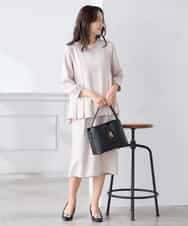 KABCD06059 a.v.v Elmi(アー・ヴェ・ヴェ) 【低身長サイズ】2WAYサテン襟付きペプラムブラウス【洗える/速乾/毛玉になりにくい/イージーケア】 ネイビー