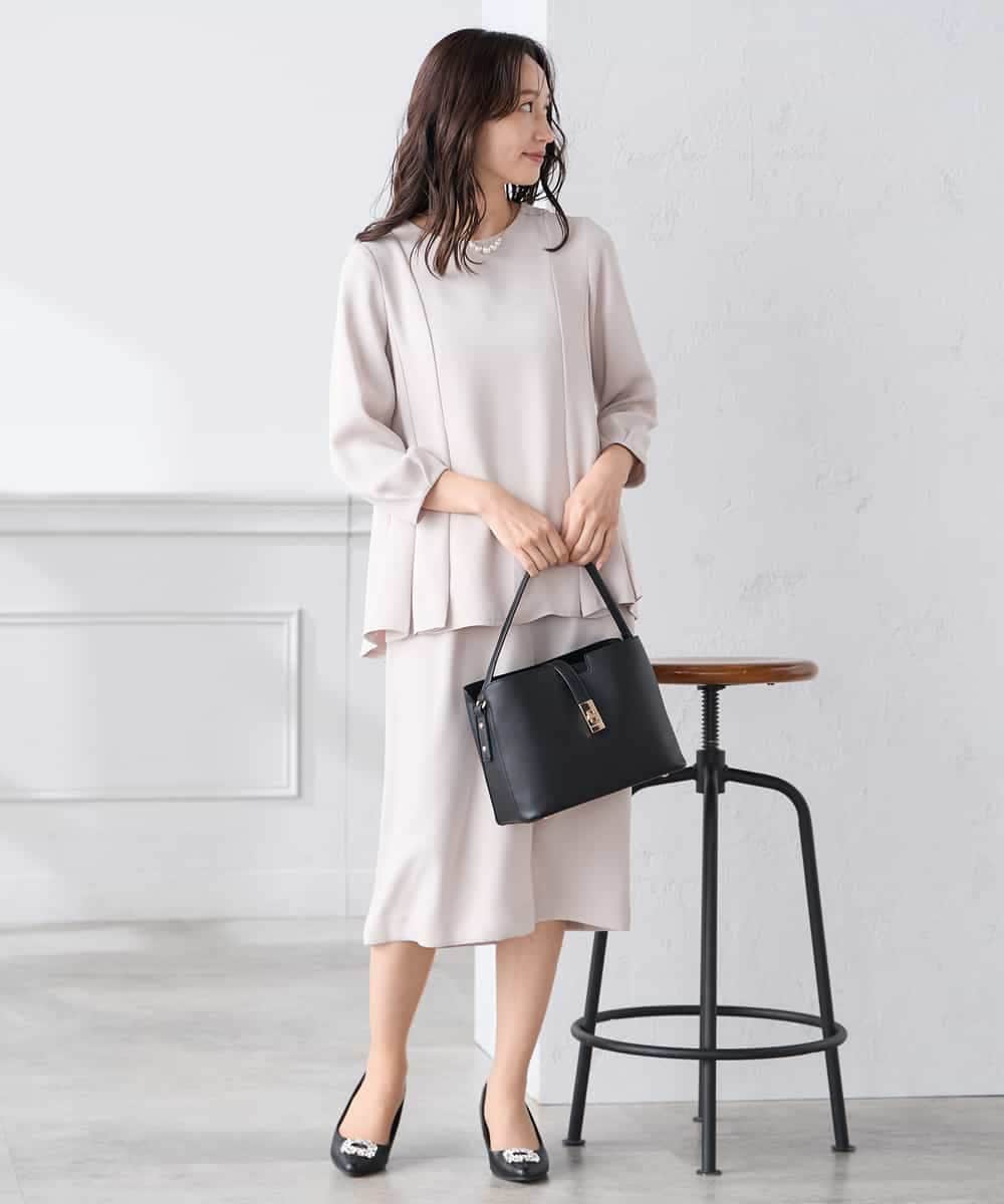 KABCD06059 a.v.v Elmi(アー・ヴェ・ヴェ) 【低身長サイズ】2WAYサテン襟付きペプラムブラウス【洗える/速乾/毛玉になりにくい/イージーケア】 ネイビー