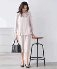 KABCD06059 a.v.v Elmi(アー・ヴェ・ヴェ) 【低身長サイズ】2WAYサテン襟付きペプラムブラウス【洗える/速乾/毛玉になりにくい/イージーケア】 ネイビー