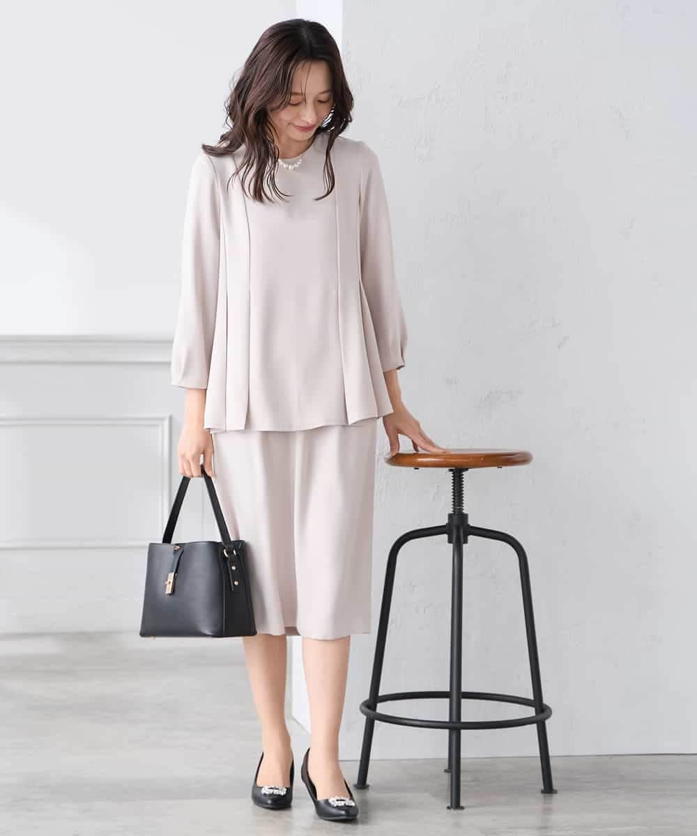 KABCD06059 a.v.v Elmi(アー・ヴェ・ヴェ) 【低身長サイズ】2WAYサテン襟付きペプラムブラウス【洗える/速乾/毛玉になりにくい/イージーケア】 ネイビー