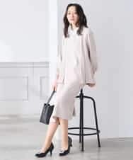 KABCD06059 a.v.v Elmi(アー・ヴェ・ヴェ) 【低身長サイズ】2WAYサテン襟付きペプラムブラウス【洗える/速乾/毛玉になりにくい/イージーケア】 ネイビー