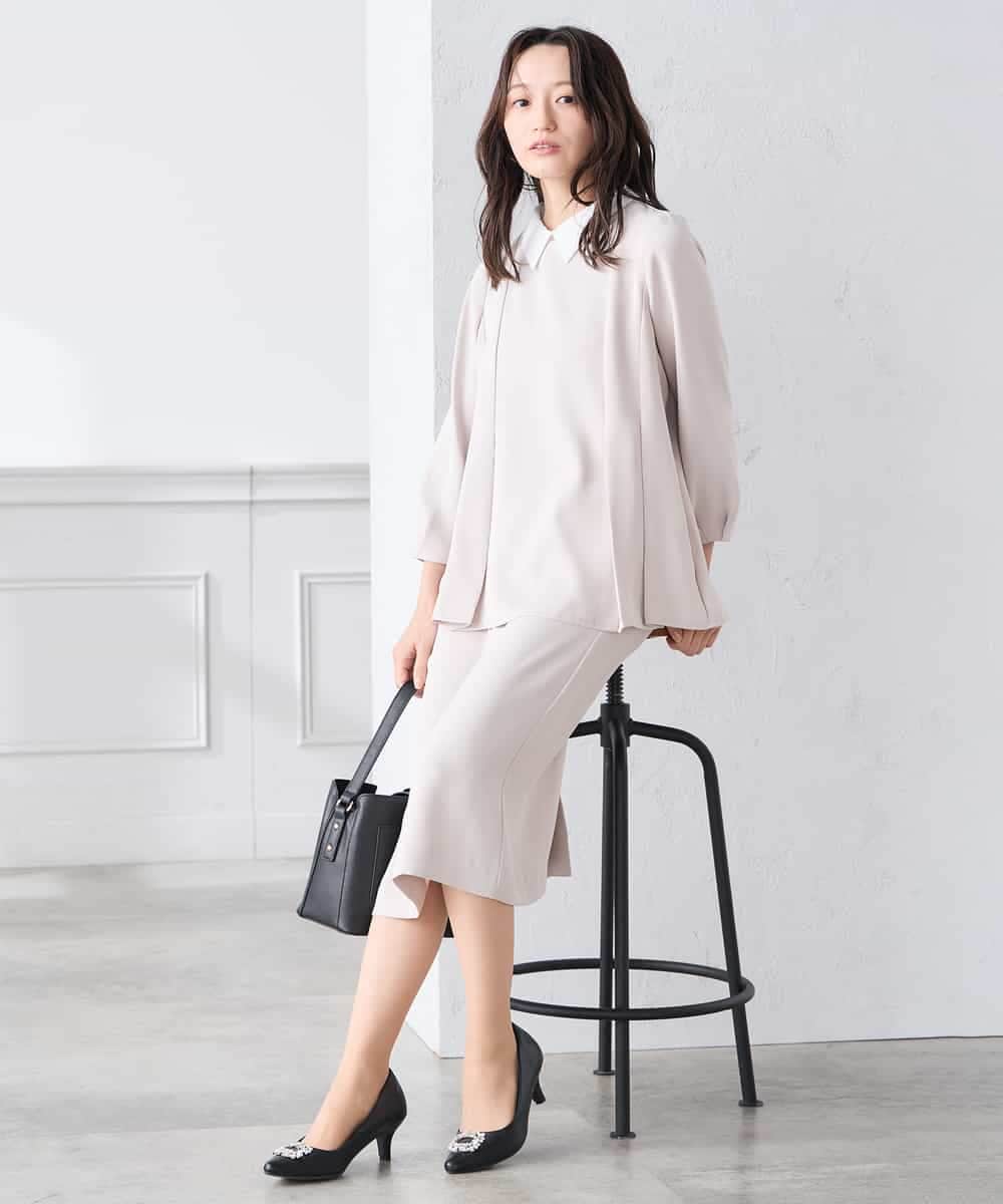 KABCD06059 a.v.v Elmi(アー・ヴェ・ヴェ) 【低身長サイズ】2WAYサテン襟付きペプラムブラウス【洗える/速乾/毛玉になりにくい/イージーケア】 ネイビー