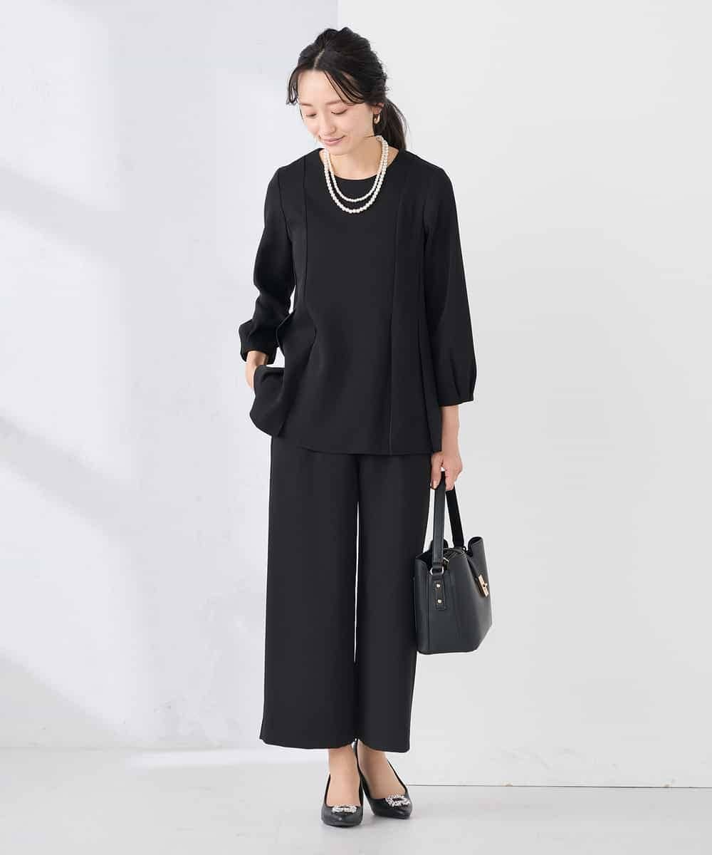 KABCD06059 a.v.v Elmi(アー・ヴェ・ヴェ) 【低身長サイズ】2WAYサテン襟付きペプラムブラウス【洗える/速乾/毛玉になりにくい/イージーケア】 ネイビー