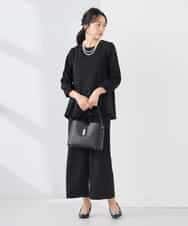 KABCD06059 a.v.v Elmi(アー・ヴェ・ヴェ) 【低身長サイズ】2WAYサテン襟付きペプラムブラウス【洗える/速乾/毛玉になりにくい/イージーケア】 ネイビー