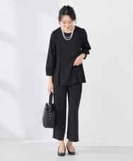 KABCD06059 a.v.v Elmi(アー・ヴェ・ヴェ) 【低身長サイズ】2WAYサテン襟付きペプラムブラウス【洗える/速乾/毛玉になりにくい/イージーケア】 ネイビー