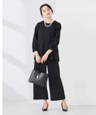 KABCD06059 a.v.v Elmi(アー・ヴェ・ヴェ) 【低身長サイズ】2WAYサテン襟付きペプラムブラウス【洗える/速乾/毛玉になりにくい/イージーケア】 ネイビー