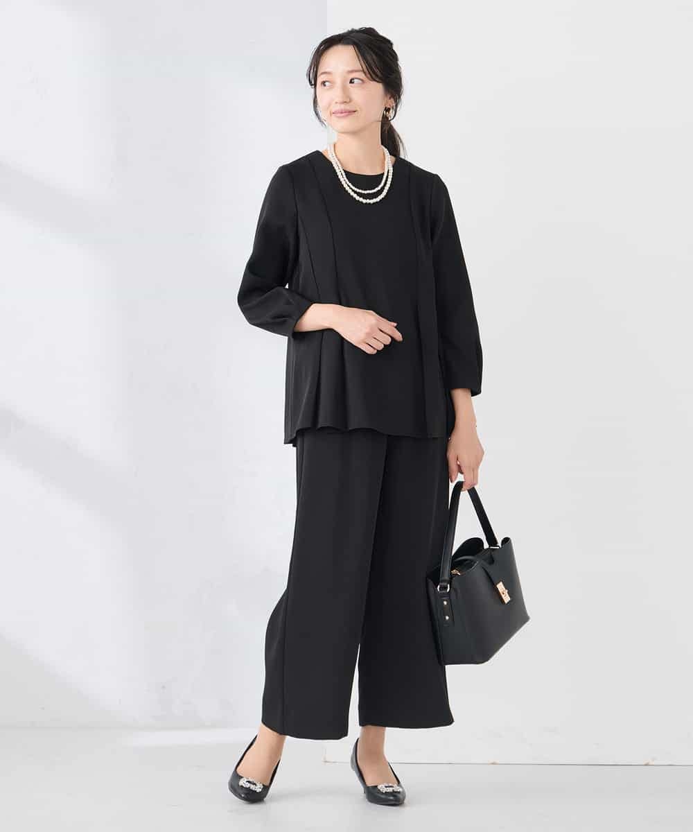 KABCD06059 a.v.v Elmi(アー・ヴェ・ヴェ) 【低身長サイズ】2WAYサテン襟付きペプラムブラウス【洗える/速乾/毛玉になりにくい/イージーケア】 ネイビー