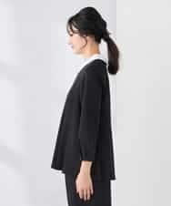 KABCD06059 a.v.v Elmi(アー・ヴェ・ヴェ) 【低身長サイズ】2WAYサテン襟付きペプラムブラウス【洗える/速乾/毛玉になりにくい/イージーケア】 ネイビー