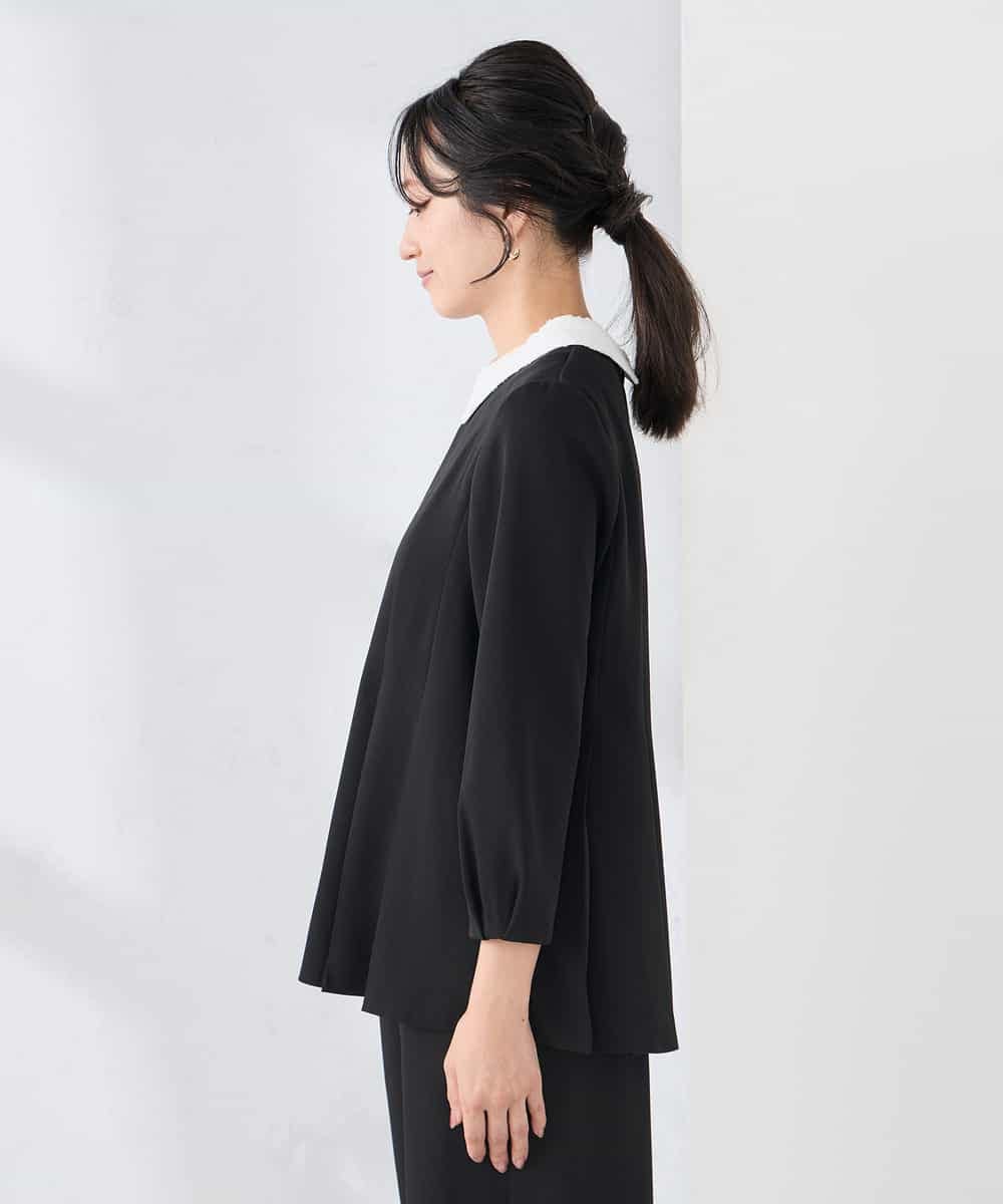 KABCD06059 a.v.v Elmi(アー・ヴェ・ヴェ) 【低身長サイズ】2WAYサテン襟付きペプラムブラウス【洗える/速乾/毛玉になりにくい/イージーケア】 ネイビー