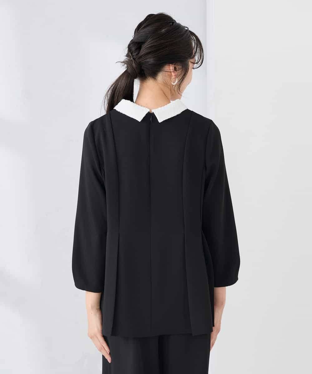 KABCD06059 a.v.v Elmi(アー・ヴェ・ヴェ) 【低身長サイズ】2WAYサテン襟付きペプラムブラウス【洗える/速乾/毛玉になりにくい/イージーケア】 ネイビー