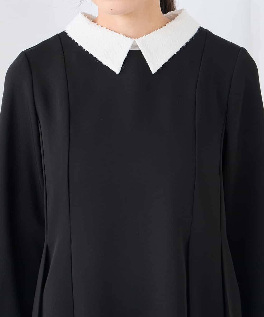 KABCD06059 a.v.v Elmi(アー・ヴェ・ヴェ) 【低身長サイズ】2WAYサテン襟付きペプラムブラウス【洗える/速乾/毛玉になりにくい/イージーケア】 ネイビー