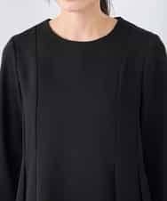 KABCD06059 a.v.v Elmi(アー・ヴェ・ヴェ) 【低身長サイズ】2WAYサテン襟付きペプラムブラウス【洗える/速乾/毛玉になりにくい/イージーケア】 ネイビー