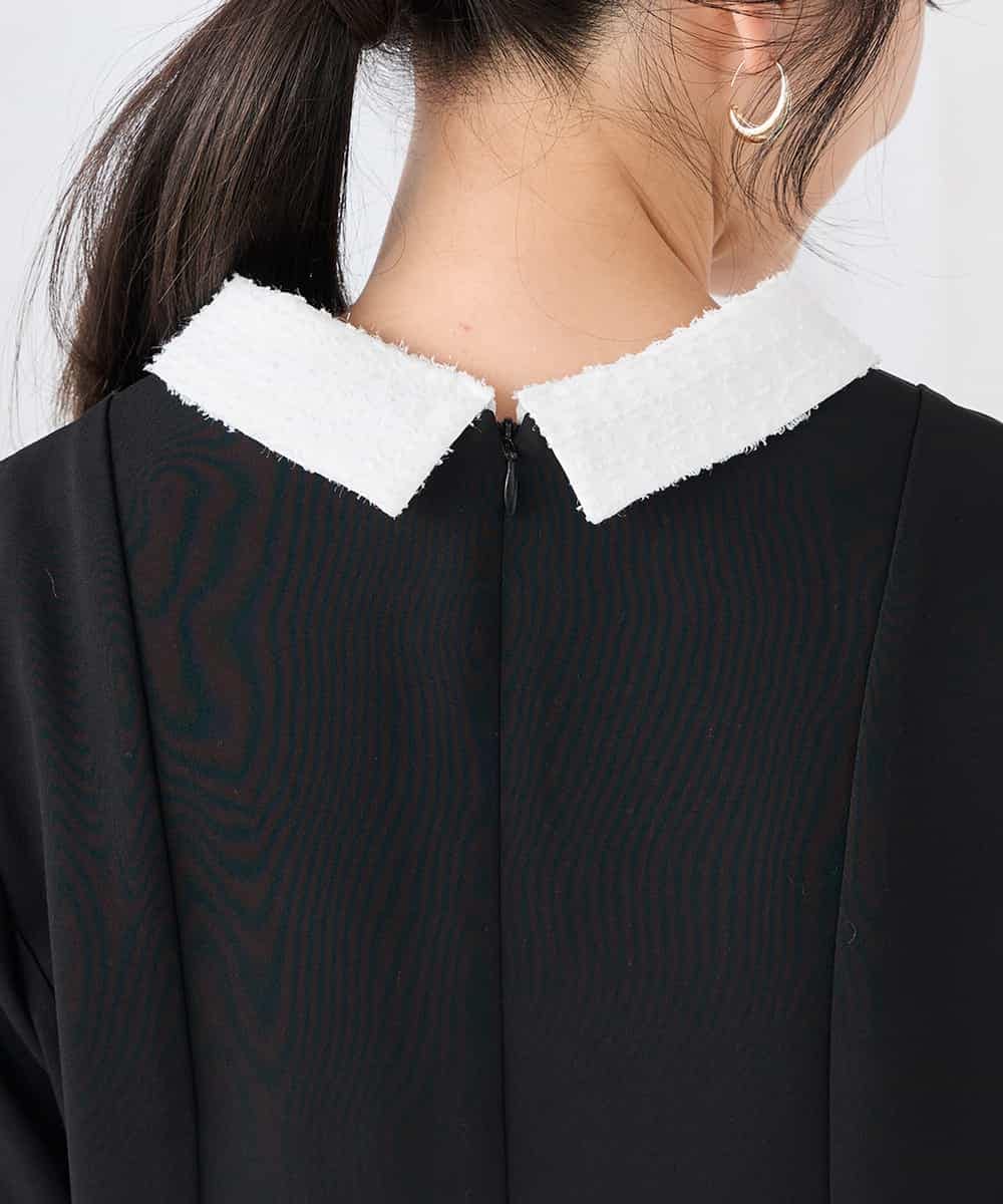 KABCD06059 a.v.v Elmi(アー・ヴェ・ヴェ) 【低身長サイズ】2WAYサテン襟付きペプラムブラウス【洗える/速乾/毛玉になりにくい/イージーケア】 ネイビー