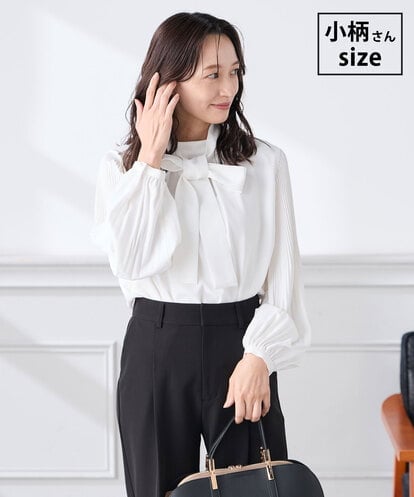 KABCD07059  【低身長サイズ】【洗える】2WAY袖プリーツボウタイブラウス