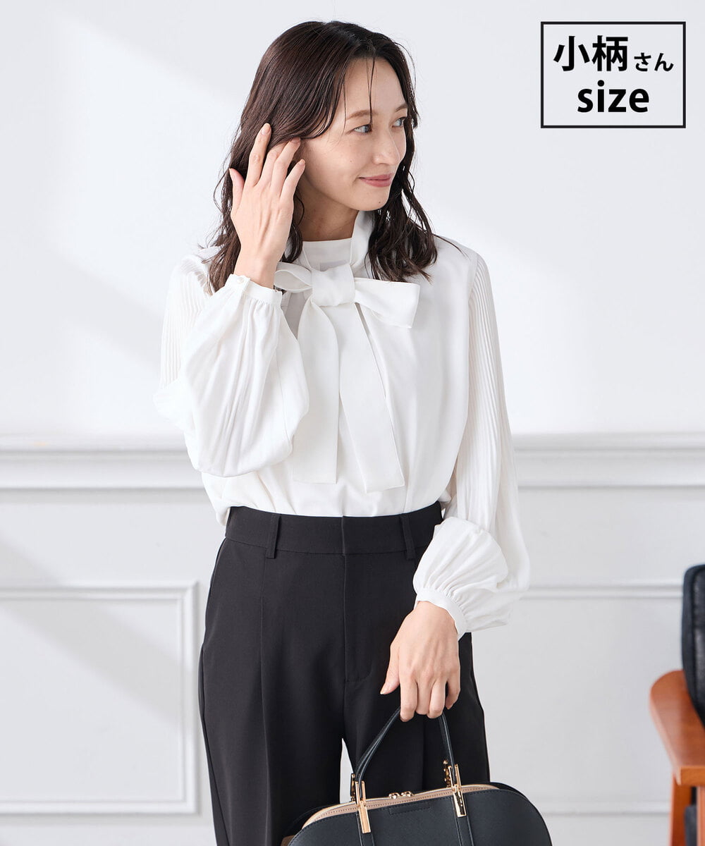 KABCD07059 a.v.v Elmi(アー・ヴェ・ヴェ) 【低身長サイズ】【洗える】2WAY袖プリーツボウタイブラウス ホワイト