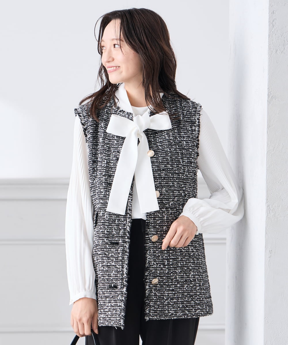 KABCD07059 a.v.v Elmi(アー・ヴェ・ヴェ) 【低身長サイズ】【洗える】2WAY袖プリーツボウタイブラウス ホワイト