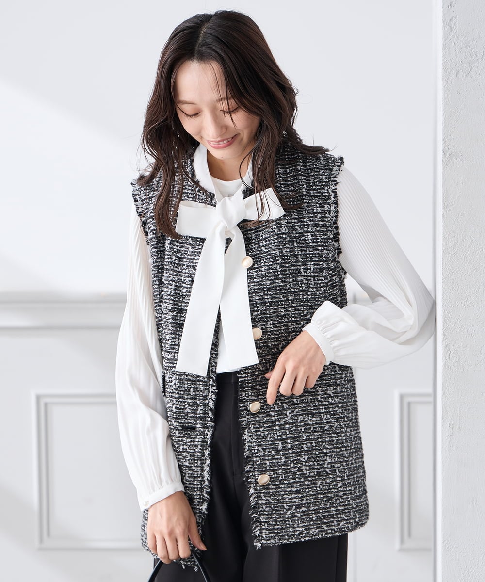 KABCD07059 a.v.v Elmi(アー・ヴェ・ヴェ) 【低身長サイズ】【洗える】2WAY袖プリーツボウタイブラウス ホワイト