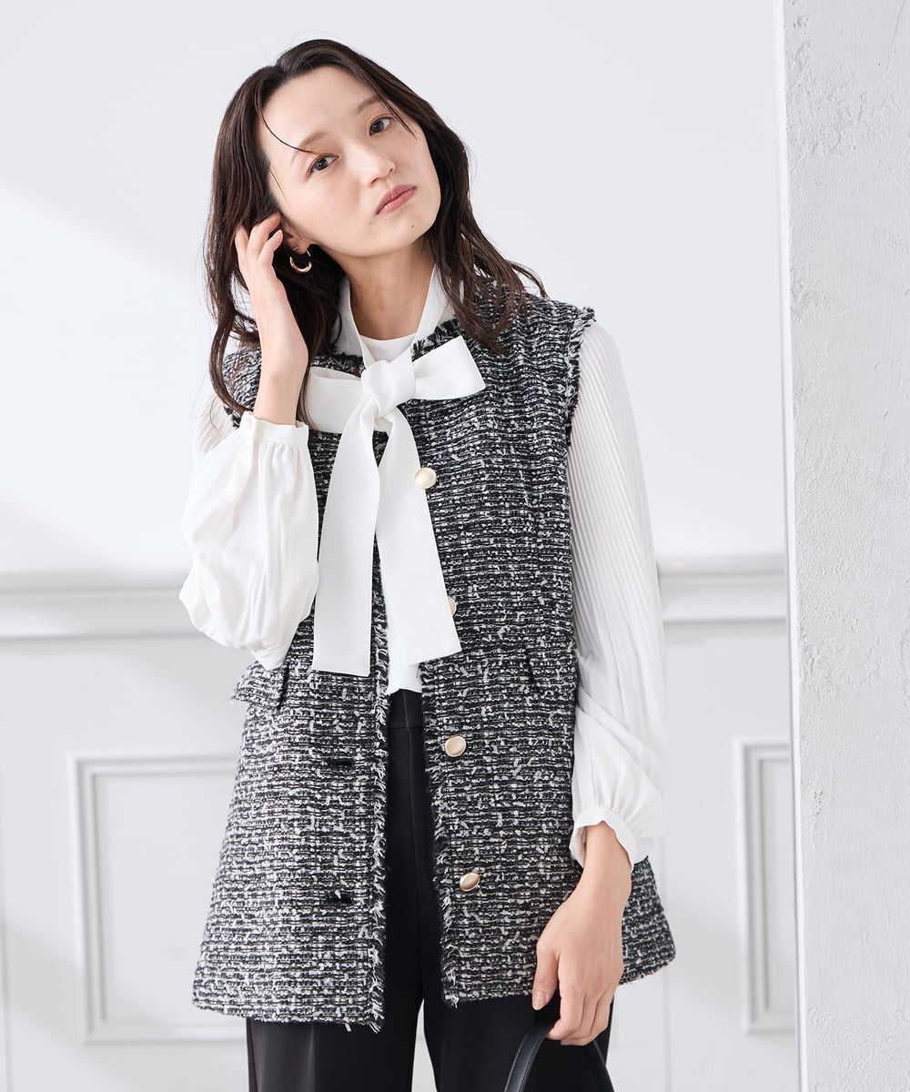 KABCD07059 a.v.v Elmi(アー・ヴェ・ヴェ) 【低身長サイズ】【洗える】2WAY袖プリーツボウタイブラウス ホワイト