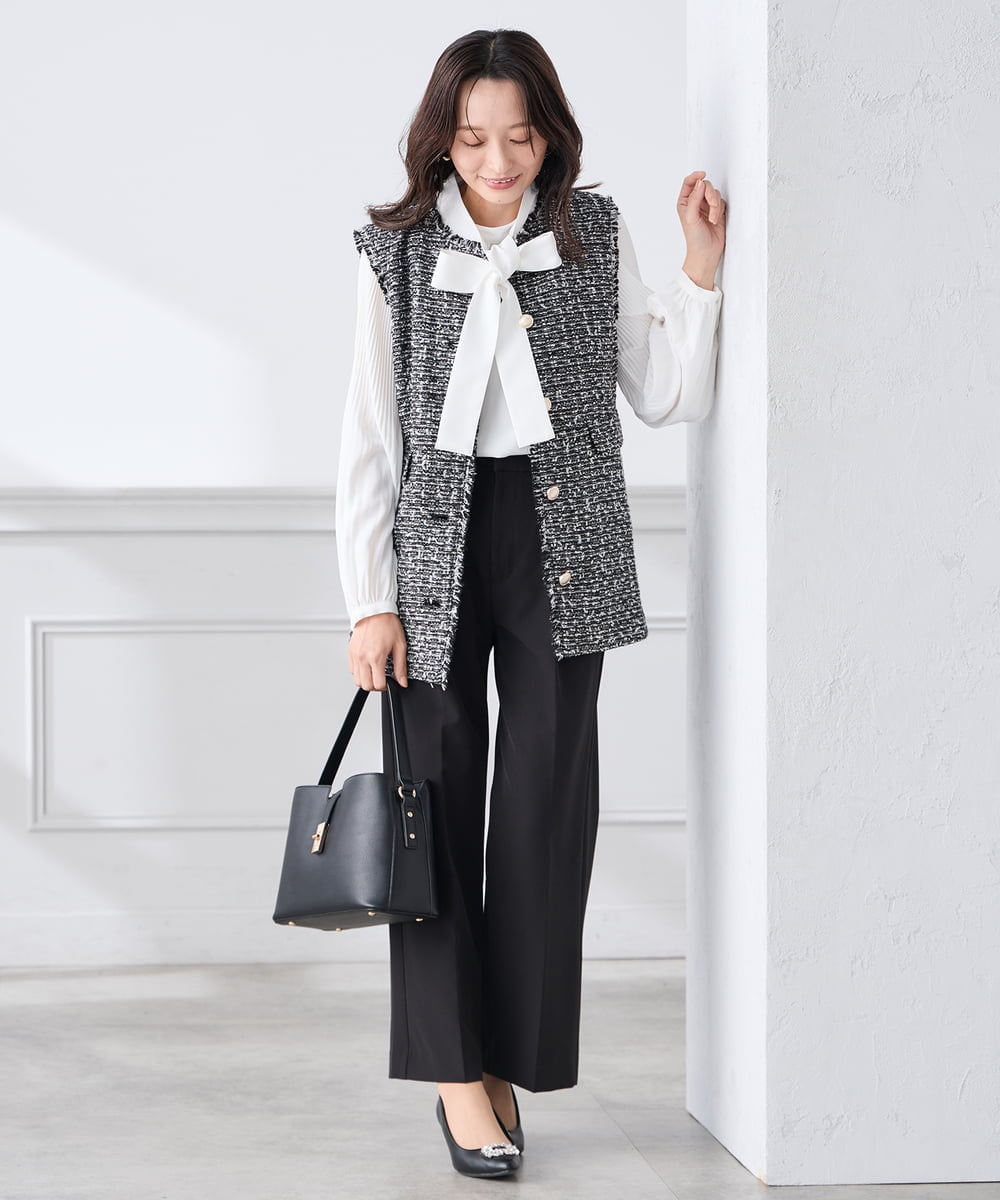 KABCD07059 a.v.v Elmi(アー・ヴェ・ヴェ) 【低身長サイズ】【洗える】2WAY袖プリーツボウタイブラウス ホワイト