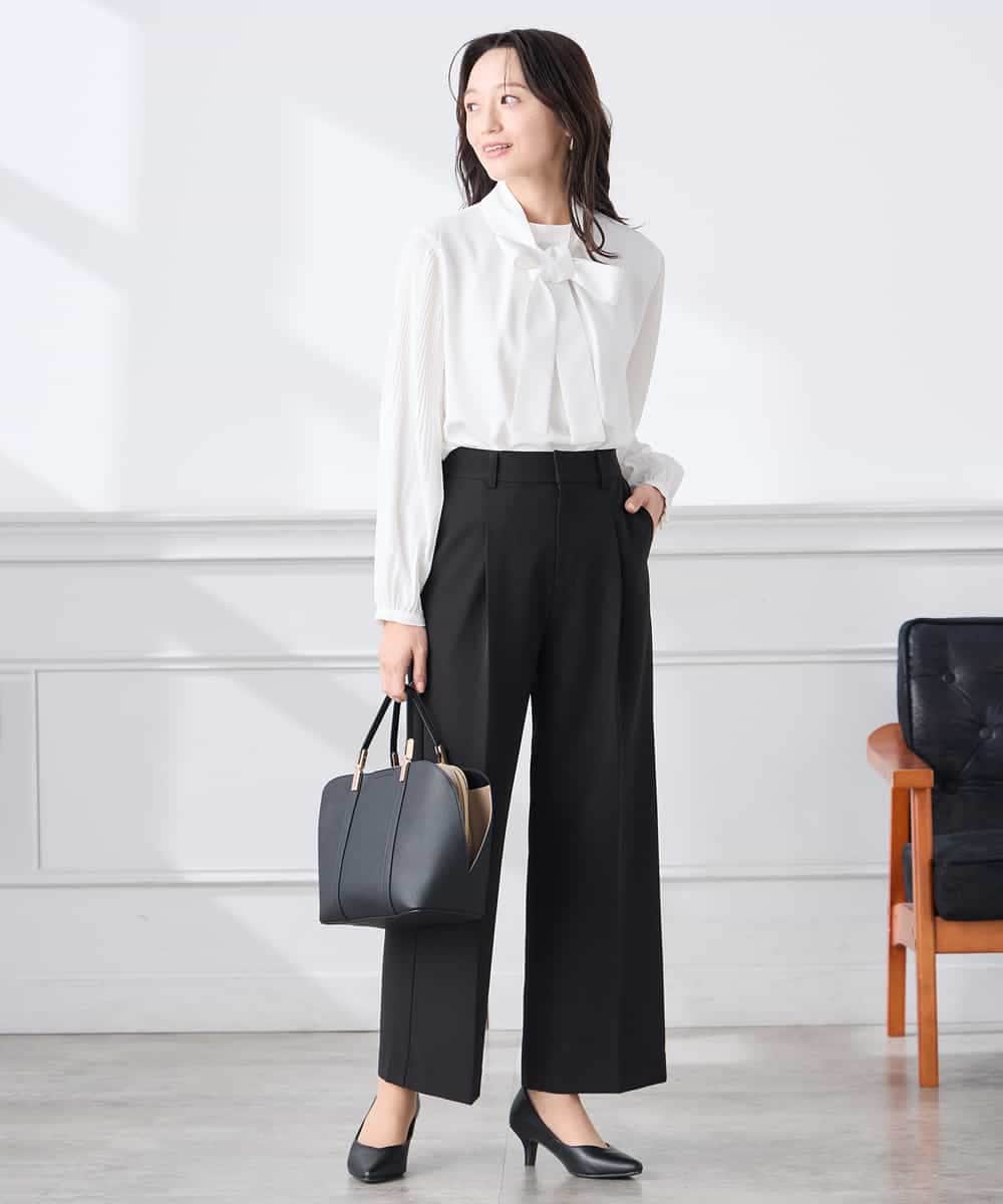 KABCD07059 a.v.v Elmi(アー・ヴェ・ヴェ) 【低身長サイズ】【洗える】2WAY袖プリーツボウタイブラウス ホワイト