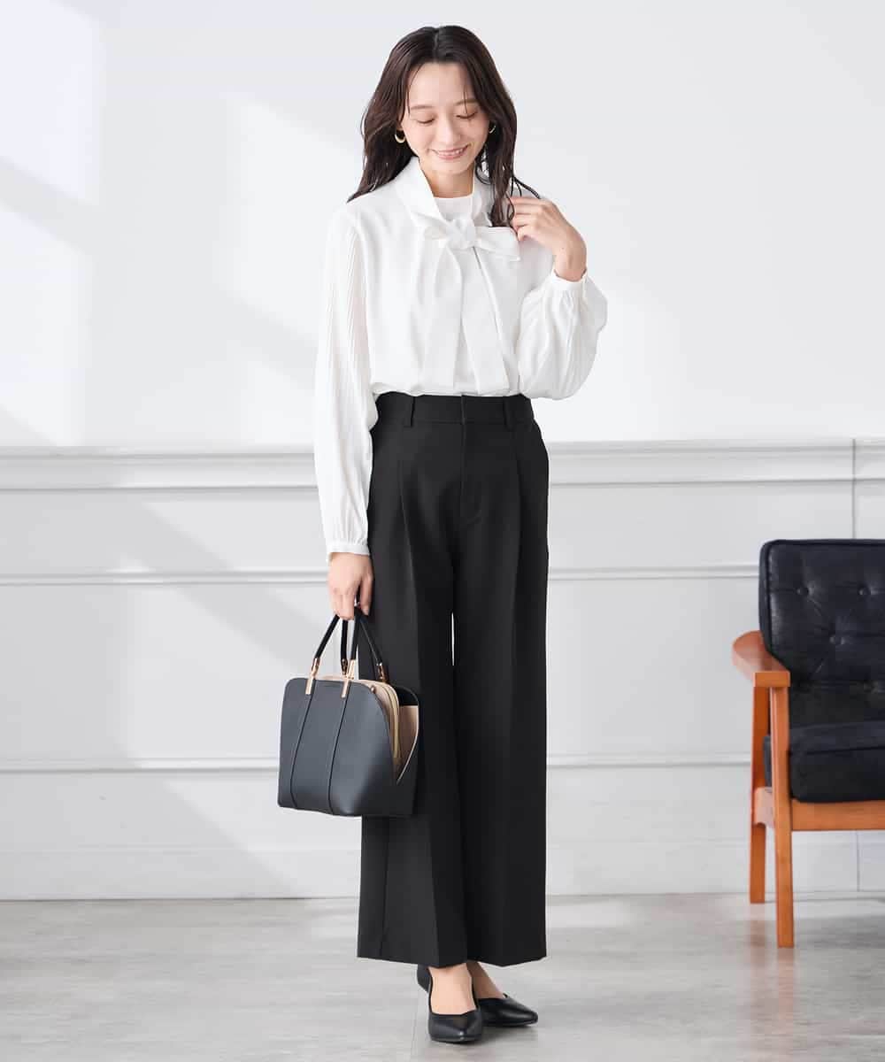 KABCD07059 a.v.v Elmi(アー・ヴェ・ヴェ) 【低身長サイズ】【洗える】2WAY袖プリーツボウタイブラウス ホワイト