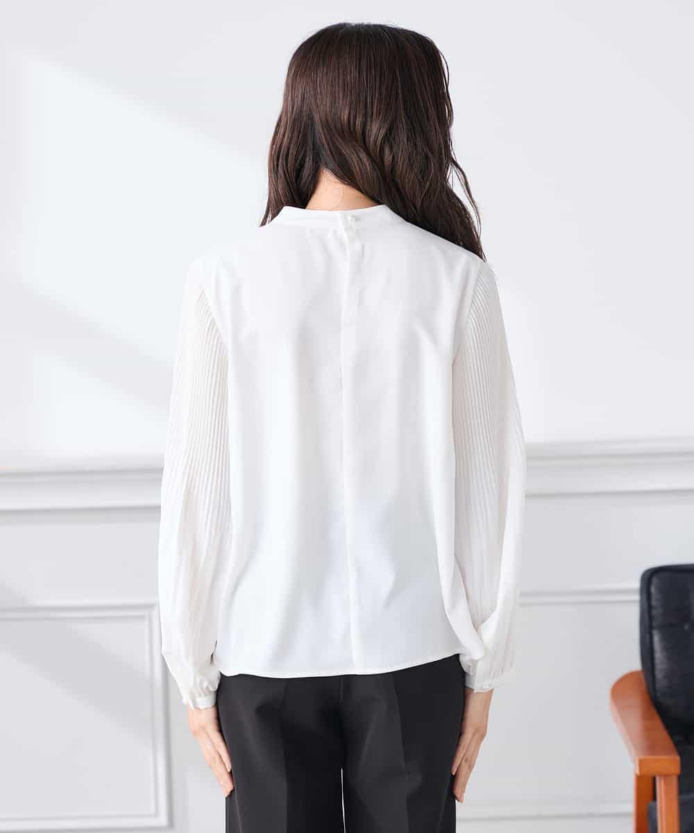 KABCD07059 a.v.v Elmi(アー・ヴェ・ヴェ) 【低身長サイズ】【洗える】2WAY袖プリーツボウタイブラウス ホワイト