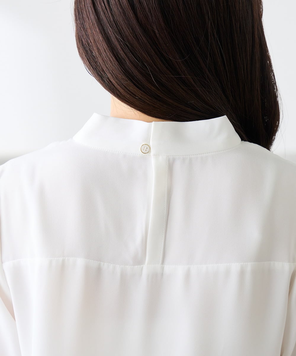 KABFE09059 a.v.v Elmi(アー・ヴェ・ヴェ) 【低身長サイズ】幾何柄ボウタイ風ブラウス ライトブルー