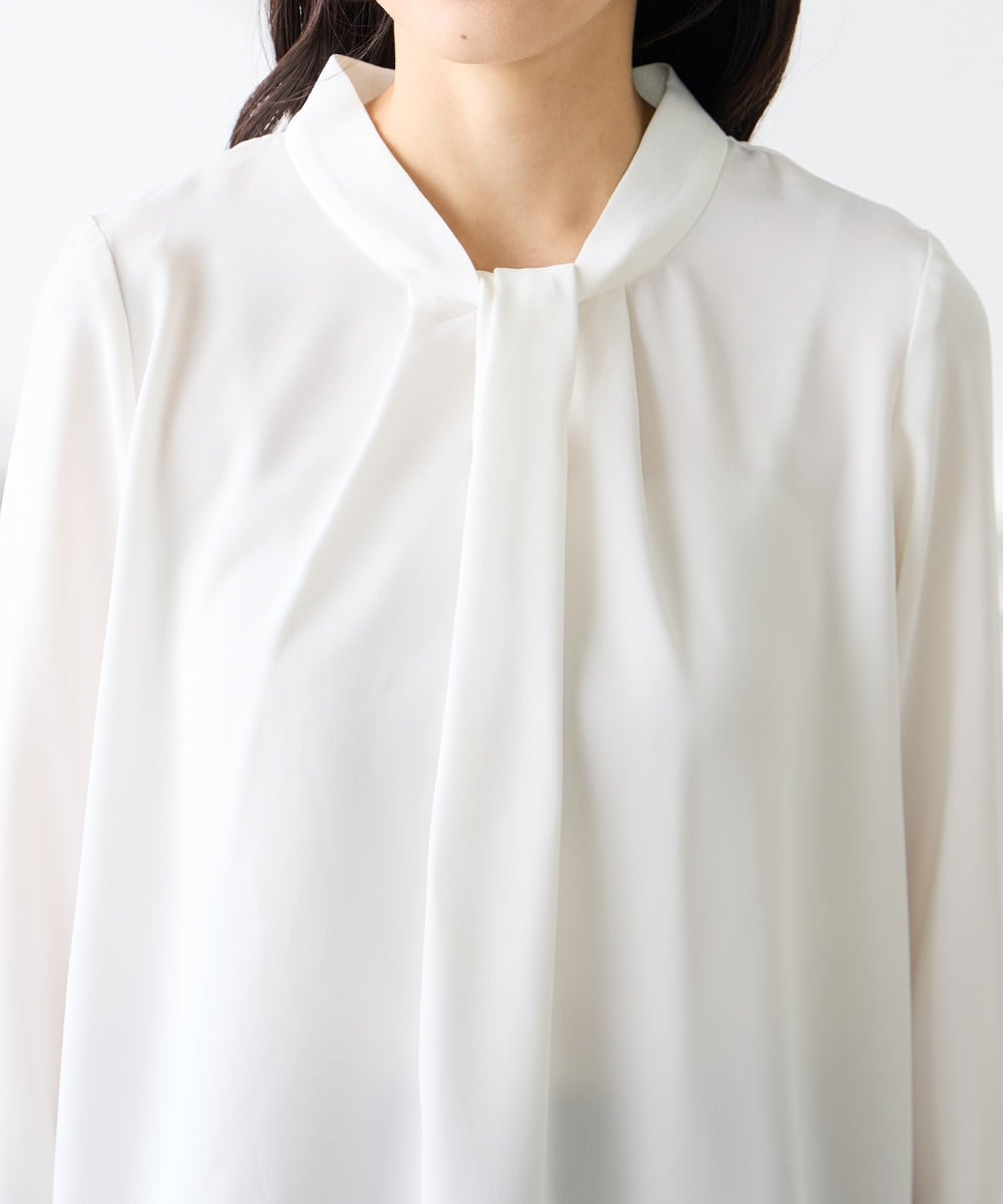 KABFE09059 a.v.v Elmi(アー・ヴェ・ヴェ) 【低身長サイズ】幾何柄ボウタイ風ブラウス ライトブルー