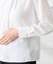 KABFE09059 a.v.v Elmi(アー・ヴェ・ヴェ) 【低身長サイズ】幾何柄ボウタイ風ブラウス ライトブルー