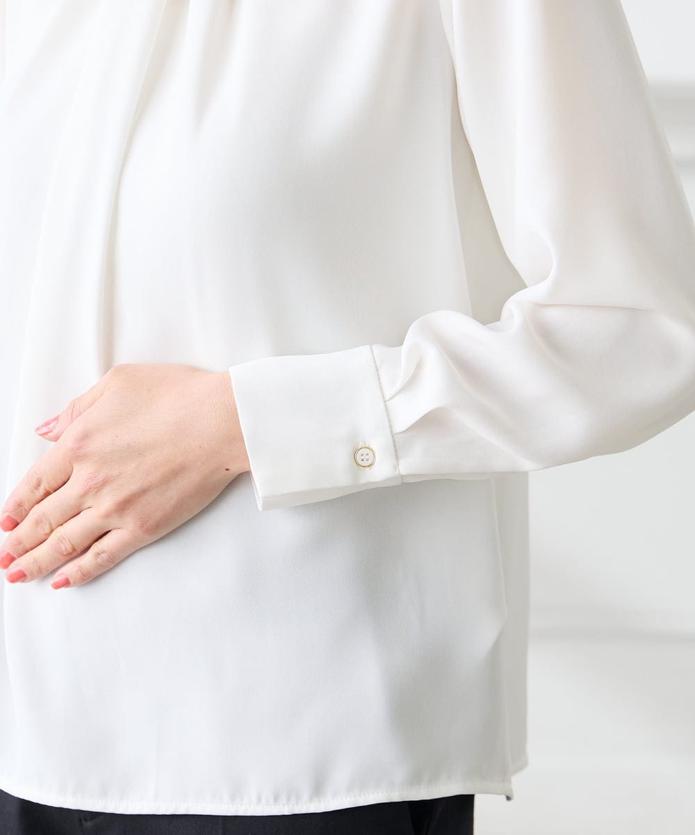 KABFE09059 a.v.v Elmi(アー・ヴェ・ヴェ) 【低身長サイズ】幾何柄ボウタイ風ブラウス ライトブルー