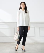 KABFE09059 a.v.v Elmi(アー・ヴェ・ヴェ) 【低身長サイズ】幾何柄ボウタイ風ブラウス ライトブルー