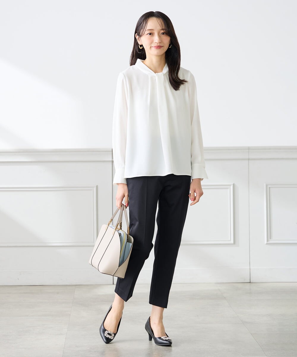 KABFE09059 a.v.v Elmi(アー・ヴェ・ヴェ) 【低身長サイズ】幾何柄ボウタイ風ブラウス ライトブルー