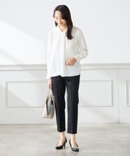 KABFE09059 a.v.v Elmi(アー・ヴェ・ヴェ) 【低身長サイズ】幾何柄ボウタイ風ブラウス ライトブルー