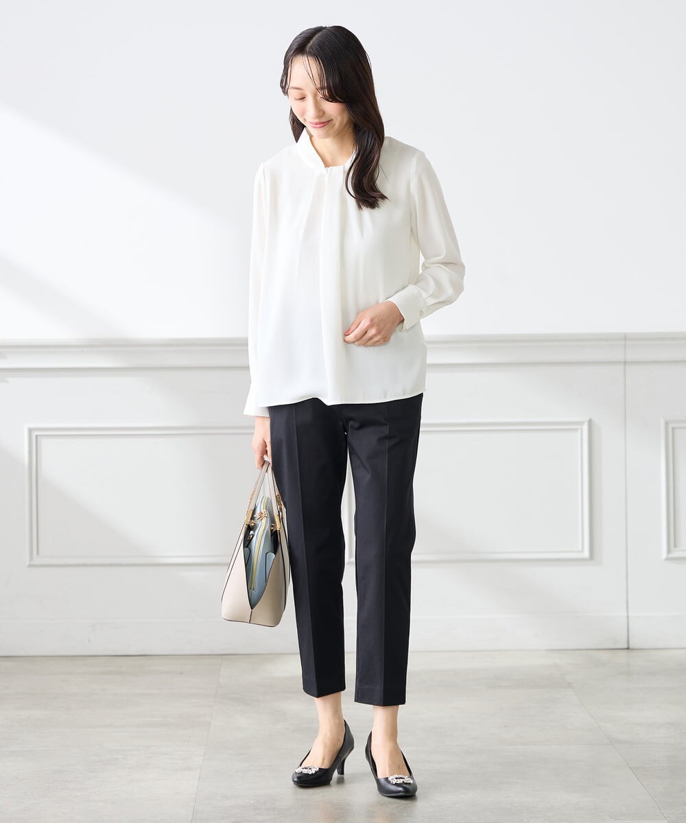 KABFE09059 a.v.v Elmi(アー・ヴェ・ヴェ) 【低身長サイズ】幾何柄ボウタイ風ブラウス ライトブルー