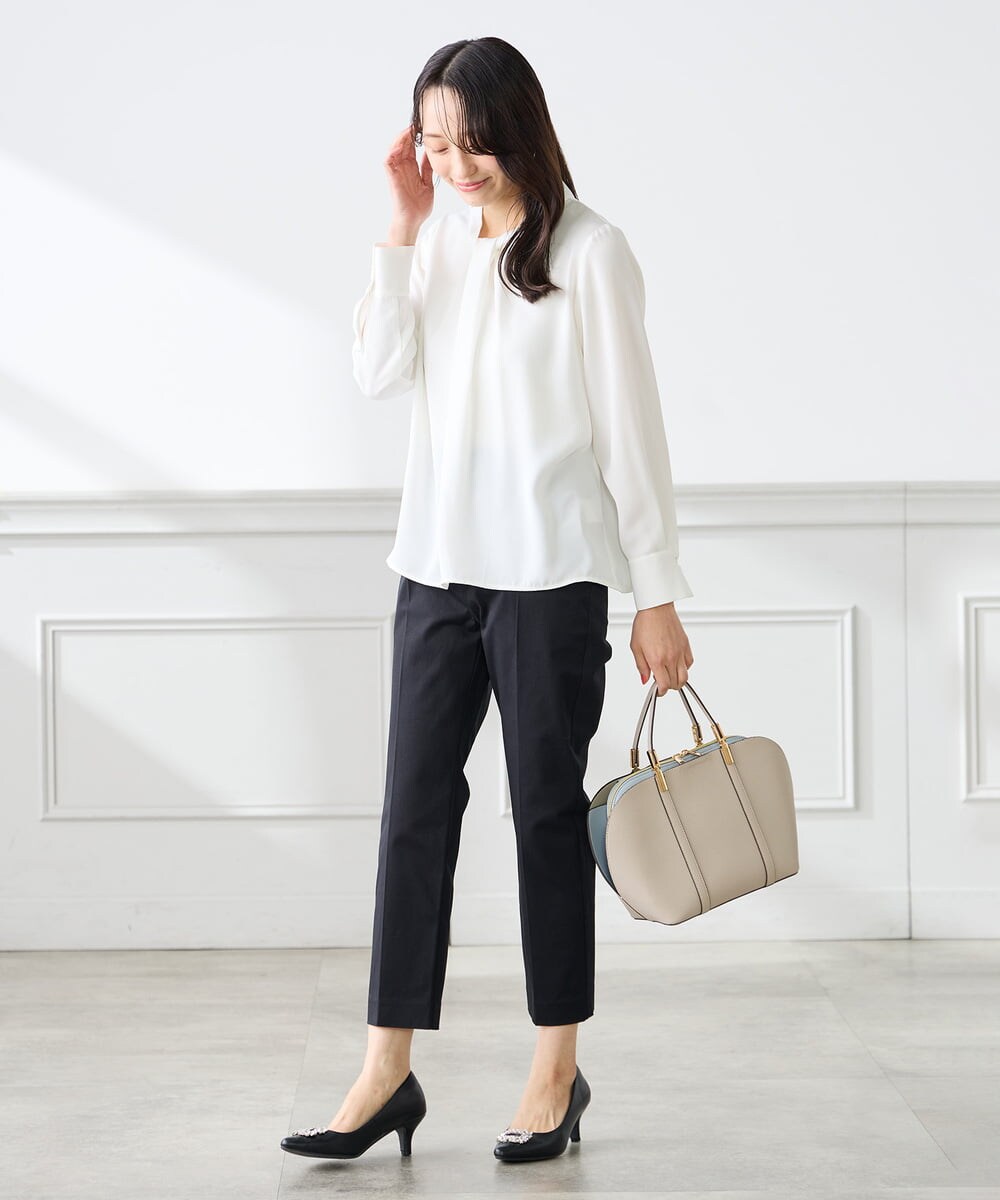 KABFE09059 a.v.v Elmi(アー・ヴェ・ヴェ) 【低身長サイズ】幾何柄ボウタイ風ブラウス ライトブルー