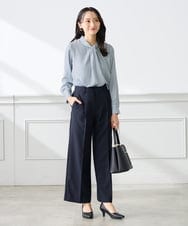 KABFE09059 a.v.v Elmi(アー・ヴェ・ヴェ) 【低身長サイズ】幾何柄ボウタイ風ブラウス ライトブルー