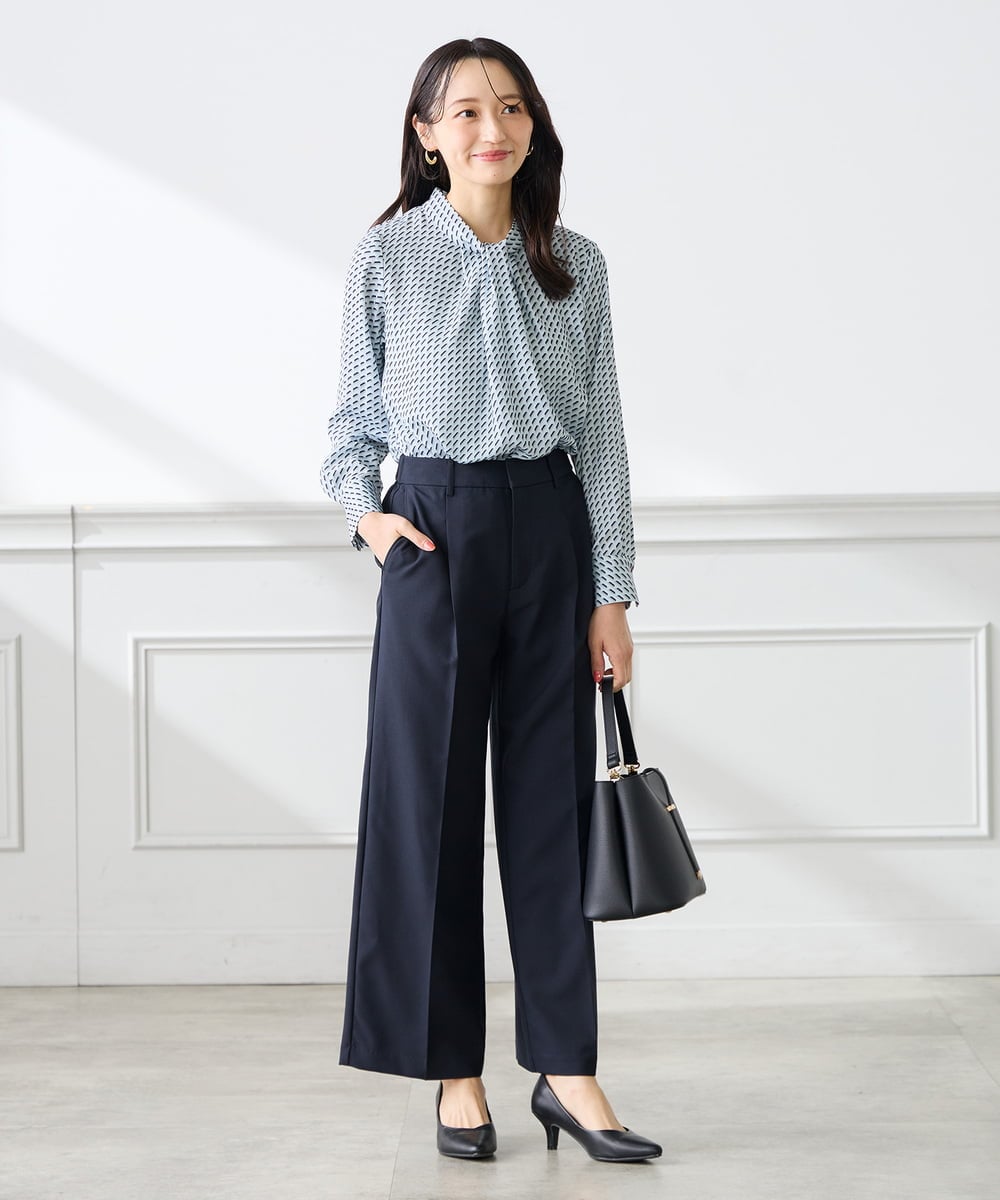 KABFE09059 a.v.v Elmi(アー・ヴェ・ヴェ) 【低身長サイズ】幾何柄ボウタイ風ブラウス ライトブルー