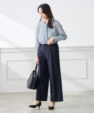 KABFE09059 a.v.v Elmi(アー・ヴェ・ヴェ) 【低身長サイズ】幾何柄ボウタイ風ブラウス ライトブルー