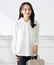 KABFE09059 a.v.v Elmi(アー・ヴェ・ヴェ) 【低身長サイズ】幾何柄ボウタイ風ブラウス ライトブルー