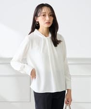 KABFE09059 a.v.v Elmi(アー・ヴェ・ヴェ) 【低身長サイズ】幾何柄ボウタイ風ブラウス ライトブルー