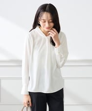 KABFE09059 a.v.v Elmi(アー・ヴェ・ヴェ) 【低身長サイズ】幾何柄ボウタイ風ブラウス ライトブルー