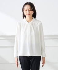 KABFE09059 a.v.v Elmi(アー・ヴェ・ヴェ) 【低身長サイズ】幾何柄ボウタイ風ブラウス ライトブルー