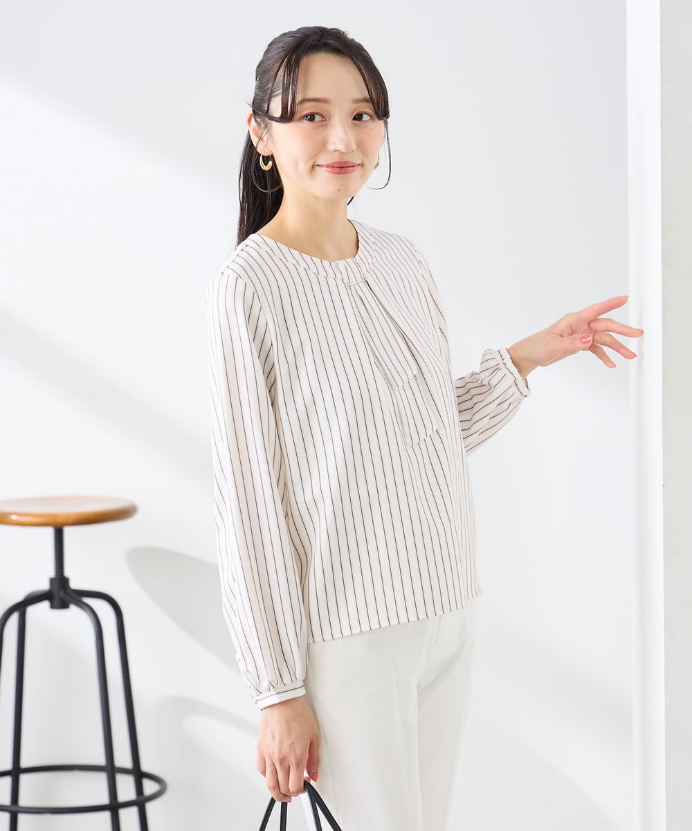 KABFE10059 a.v.v Elmi(アー・ヴェ・ヴェ) 【低身長サイズ】【洗える/ストレッチ】バーチャームボウタイブラウス ピンク