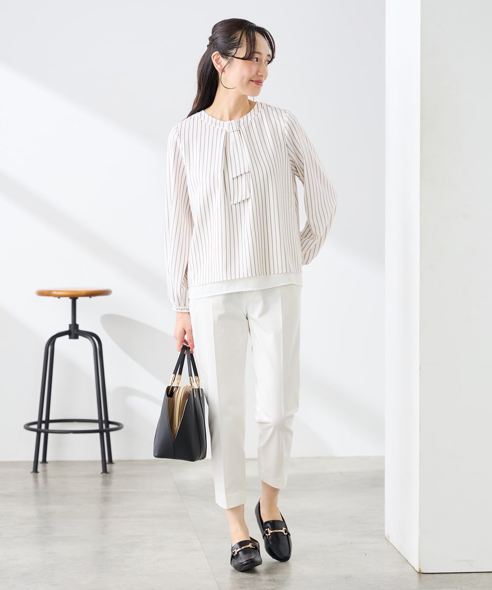 KABFE10059 a.v.v Elmi(アー・ヴェ・ヴェ) 【低身長サイズ】【洗える/ストレッチ】バーチャームボウタイブラウス ピンク