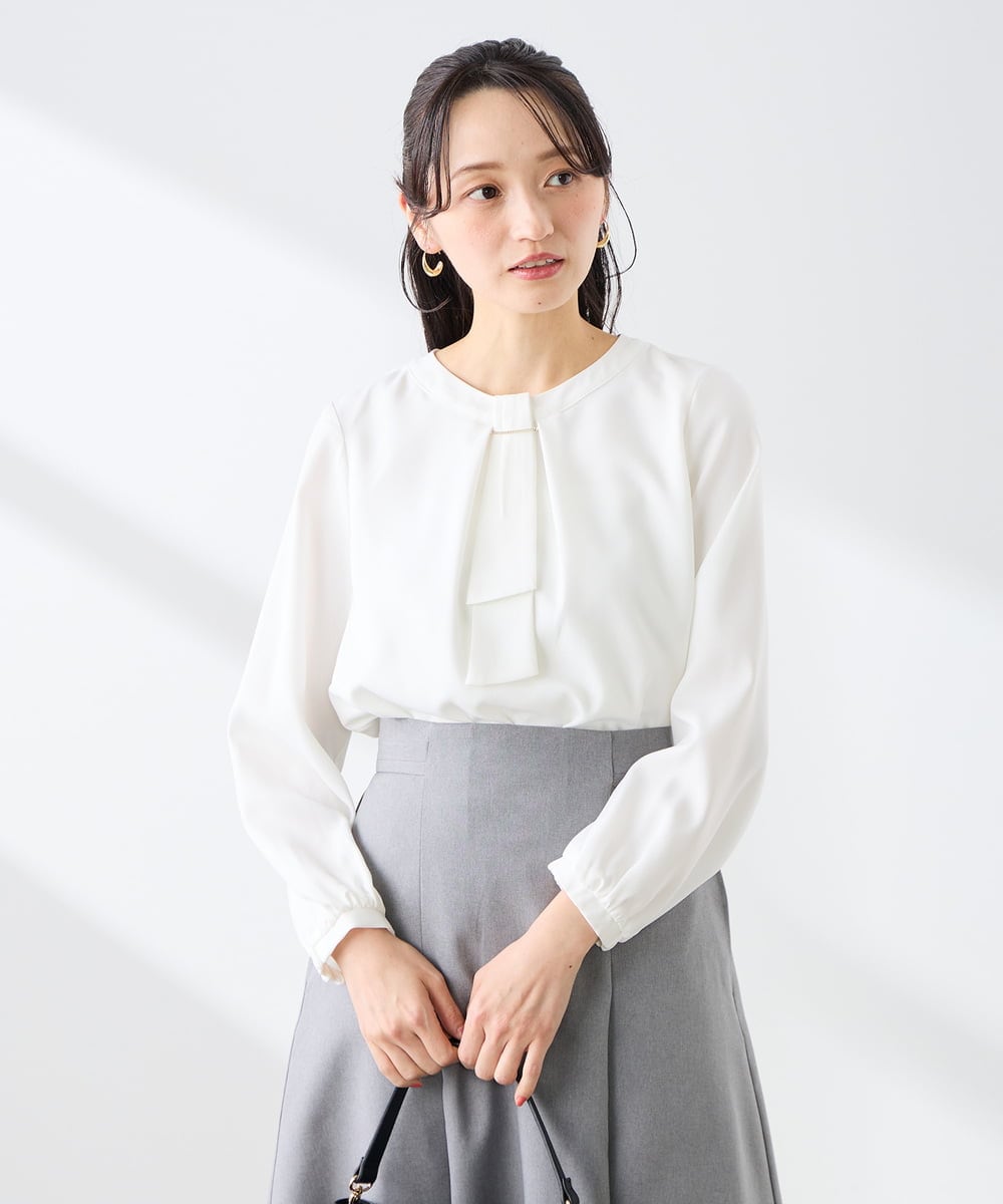 KABFE10059 a.v.v Elmi(アー・ヴェ・ヴェ) 【低身長サイズ】【洗える/ストレッチ】バーチャームボウタイブラウス ピンク