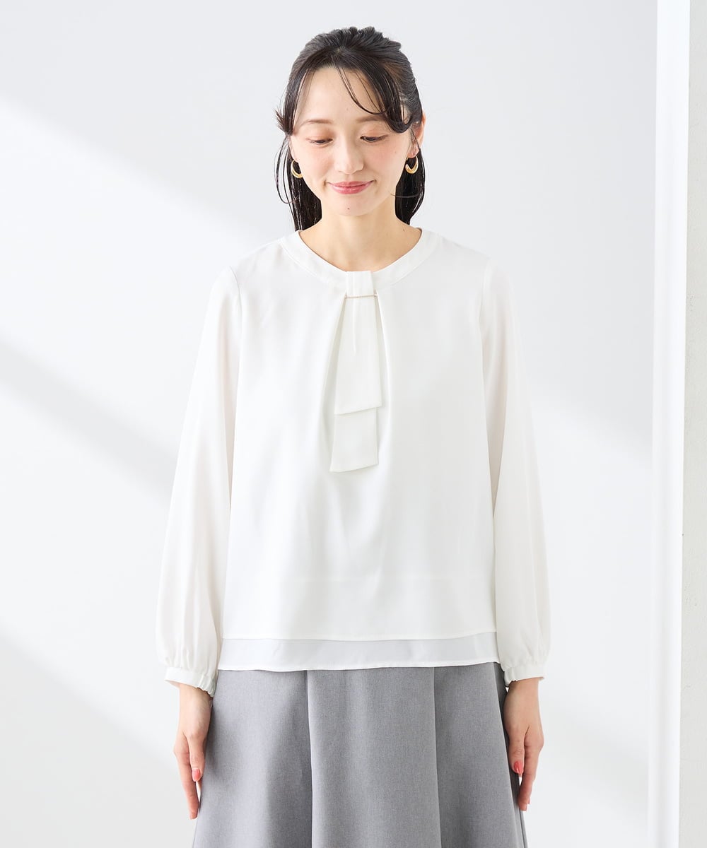 KABFE10059 a.v.v Elmi(アー・ヴェ・ヴェ) 【低身長サイズ】【洗える/ストレッチ】バーチャームボウタイブラウス ピンク