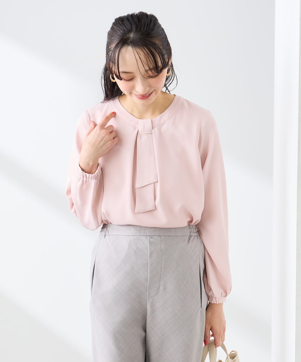 KABFE10059 a.v.v Elmi(アー・ヴェ・ヴェ) 【低身長サイズ】【洗える/ストレッチ】バーチャームボウタイブラウス ピンク
