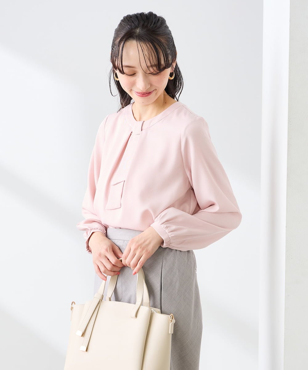 KABFE10059 a.v.v Elmi(アー・ヴェ・ヴェ) 【低身長サイズ】【洗える/ストレッチ】バーチャームボウタイブラウス ピンク