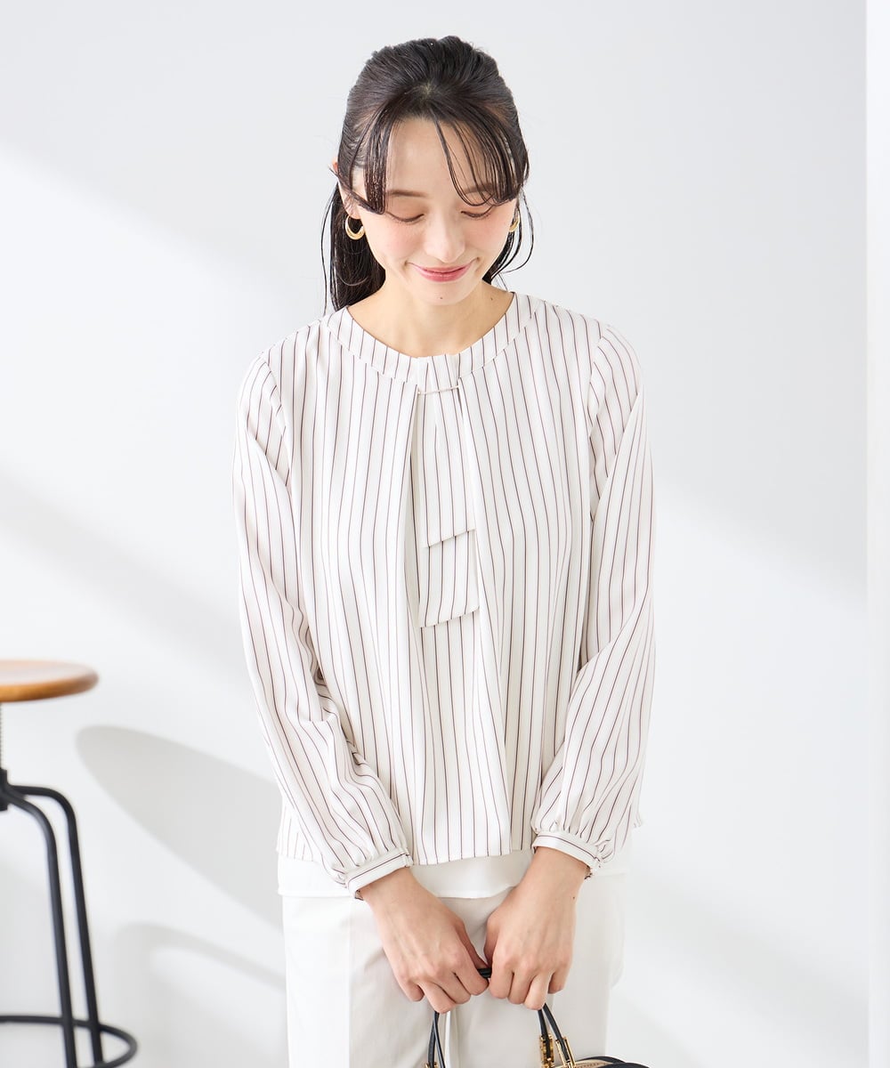 KABFE10059 a.v.v Elmi(アー・ヴェ・ヴェ) 【低身長サイズ】【洗える/ストレッチ】バーチャームボウタイブラウス ピンク