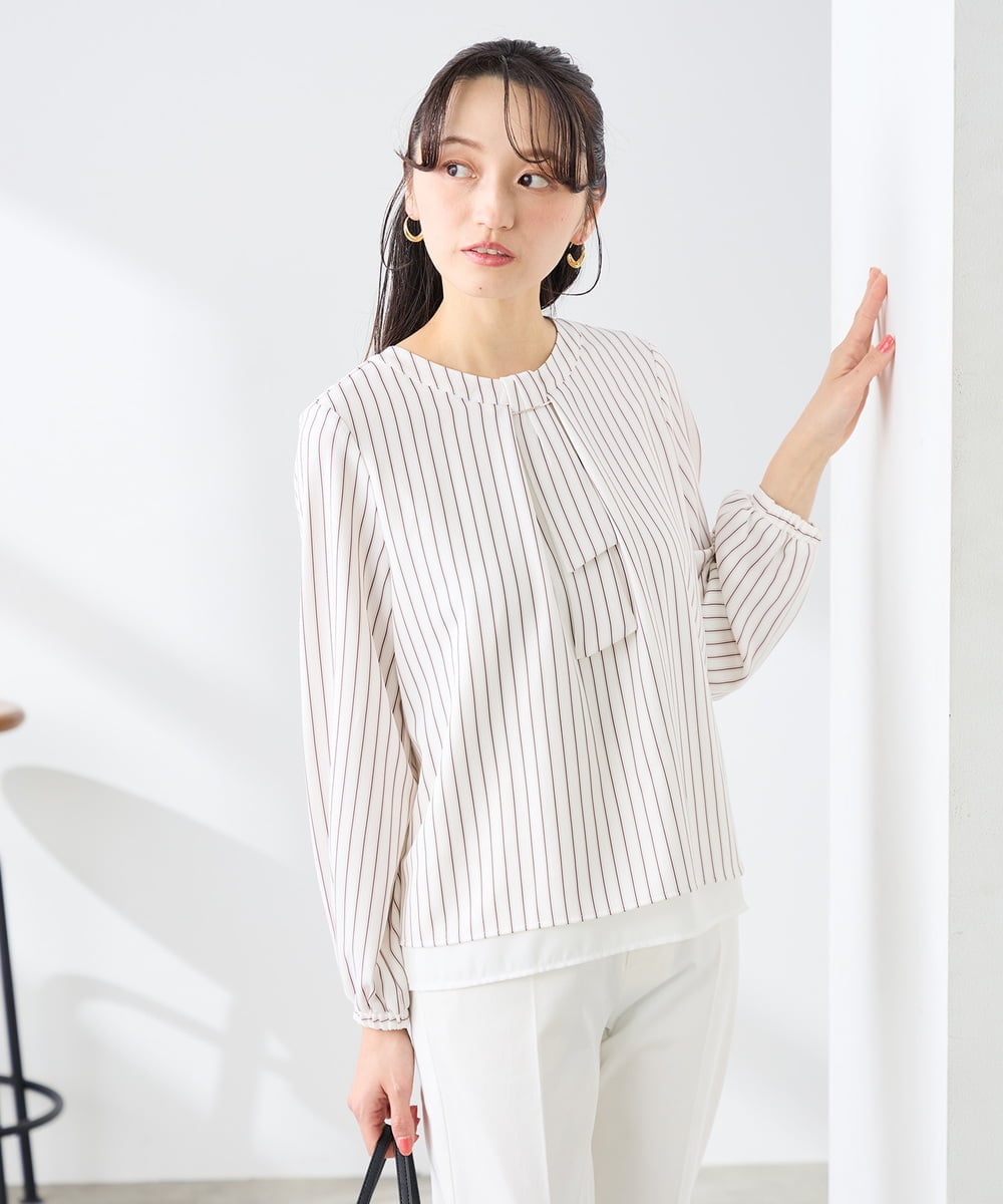 KABFE10059 a.v.v Elmi(アー・ヴェ・ヴェ) 【低身長サイズ】【洗える/ストレッチ】バーチャームボウタイブラウス ピンク